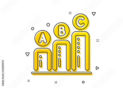 Column chart sign. Graph icon. Ab test diagram symbol. Yellow circles pattern. Classic graph chart icon. Geometric elements. Vector