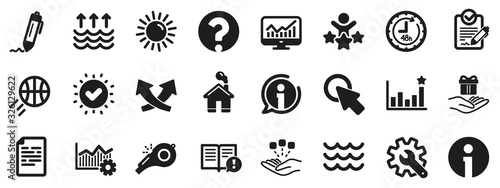 Customisation, Global warming and Question mark signs. Whistle, Waves and Sun icons. Signature Rfp, Information and Efficacy icons. Waves, Consolidation and Operational excellence. Vector