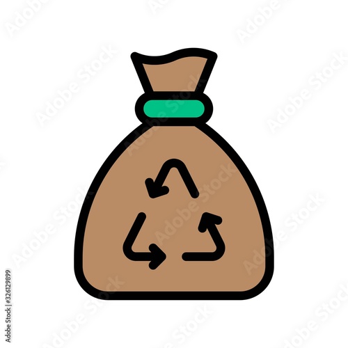 environment related recycle sign on garbage sack vector with editable stroke,