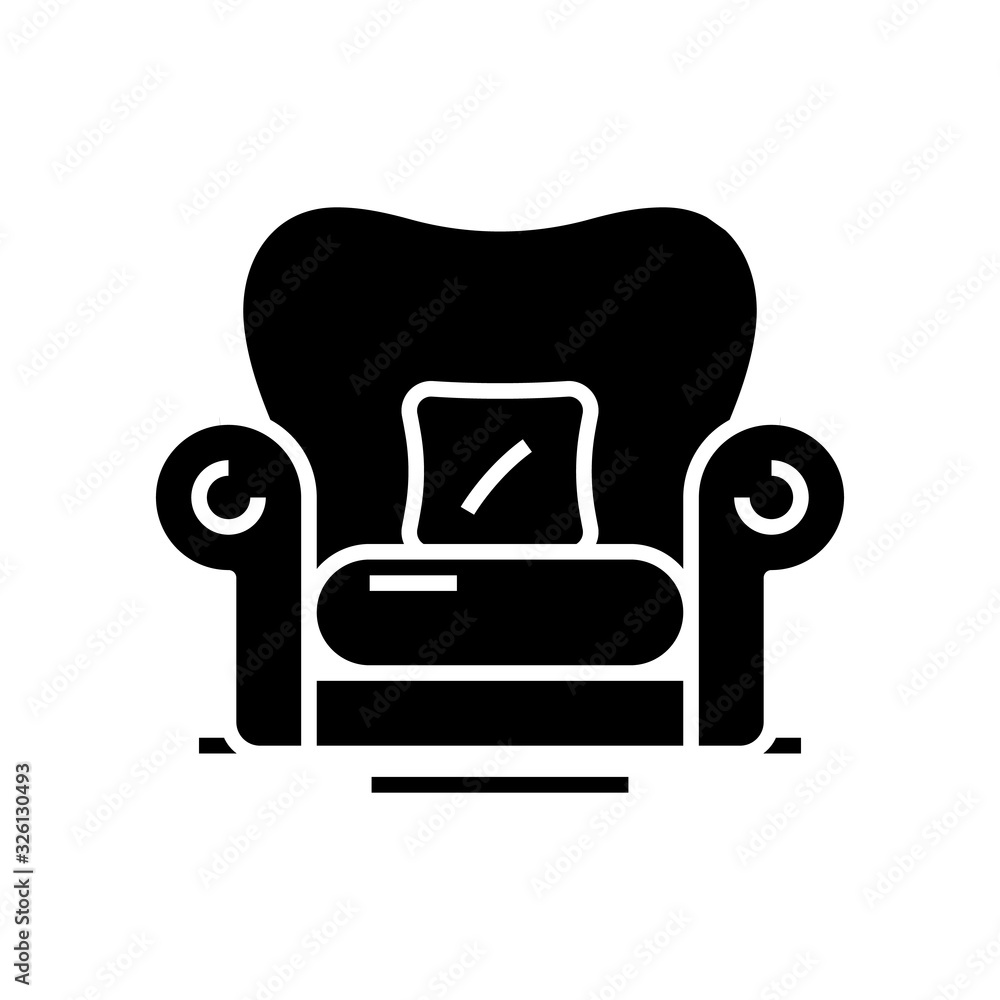 Armchair black icon, concept illustration, vector flat symbol, glyph sign. Armchair black icon, concept illustration, vector flat symbol, glyph sign.