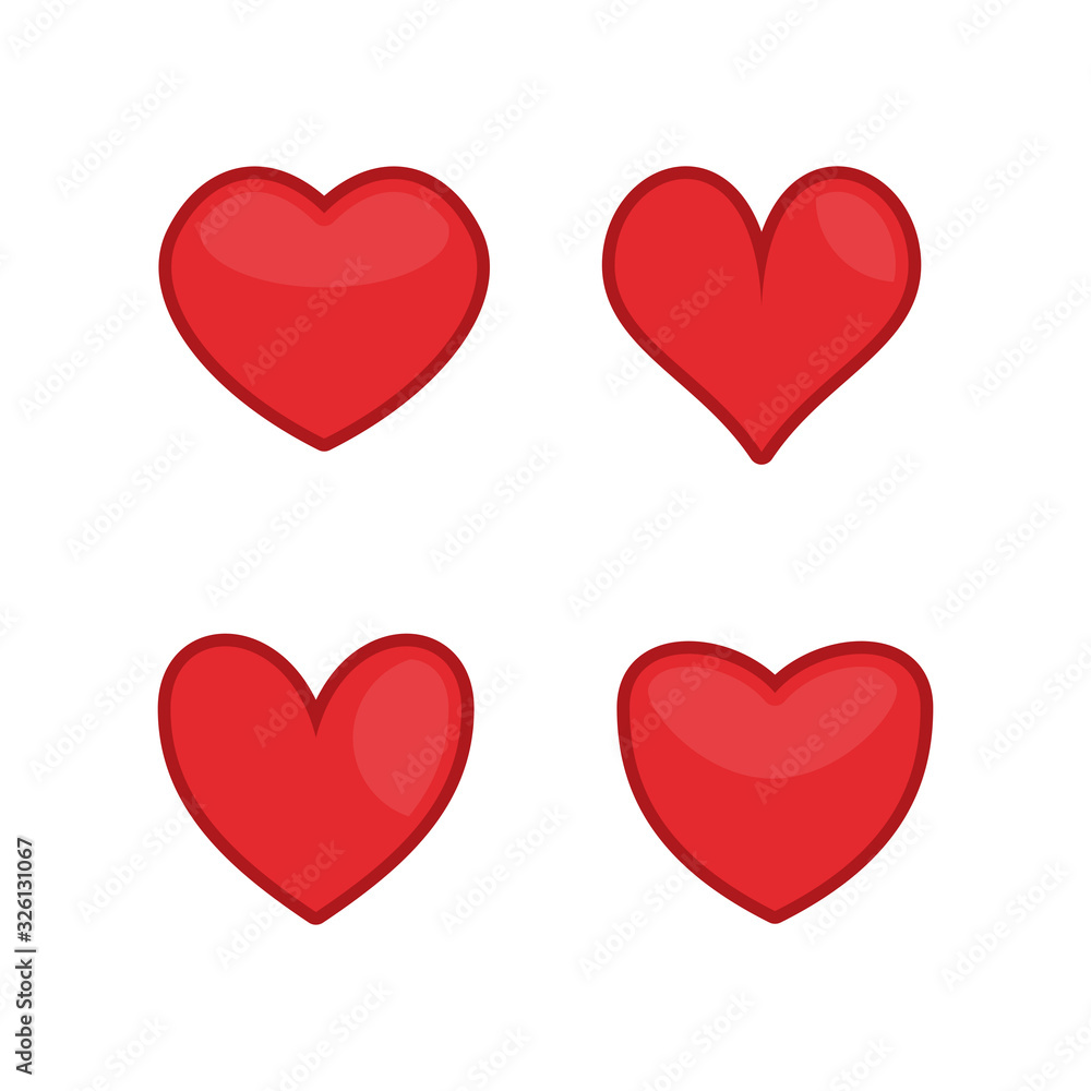 Red hearts icons set. Love, Loving heart icon. Like and lovely romance outline symbols. Valentines day loving signs collection. Vector illustration EPS 10.