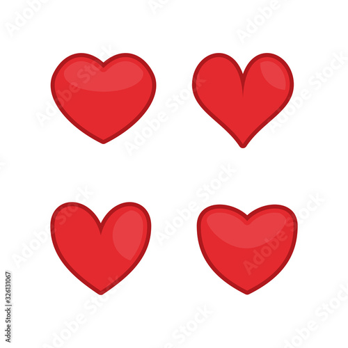 Red hearts icons set. Love, Loving heart icon. Like and lovely romance outline symbols. Valentines day loving signs collection. Vector illustration EPS 10.