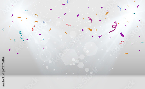 White scene on with spotlights. Vector illustration.