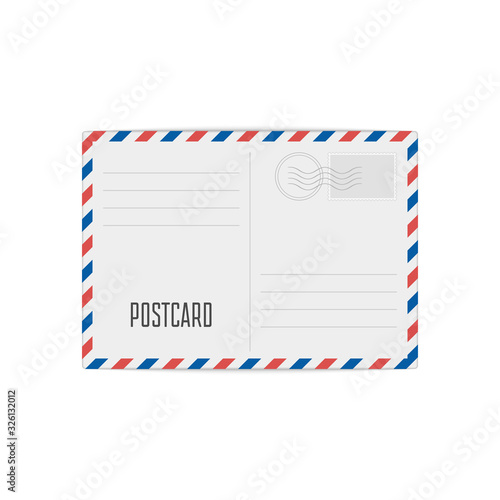 Vintage mailing envelope. Air mail Envelope with postal stamp isolated on white background. Vector illustration in realistic style. EPS 10.