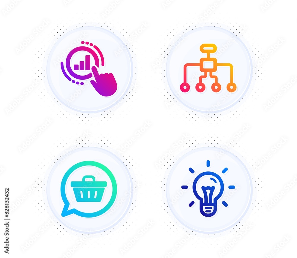 Graph chart, Shopping cart and Restructuring icons simple set. Button with halftone dots. Idea sign. Get report, Dreaming of gift, Delegate. Light bulb. Technology set. Vector Graph chart, Shopping cart and Restructuring icons simple set. Button with halftone dots. Idea sign. Get report, Dreaming of gift, Delegate. Light bulb. Technology set. Vector