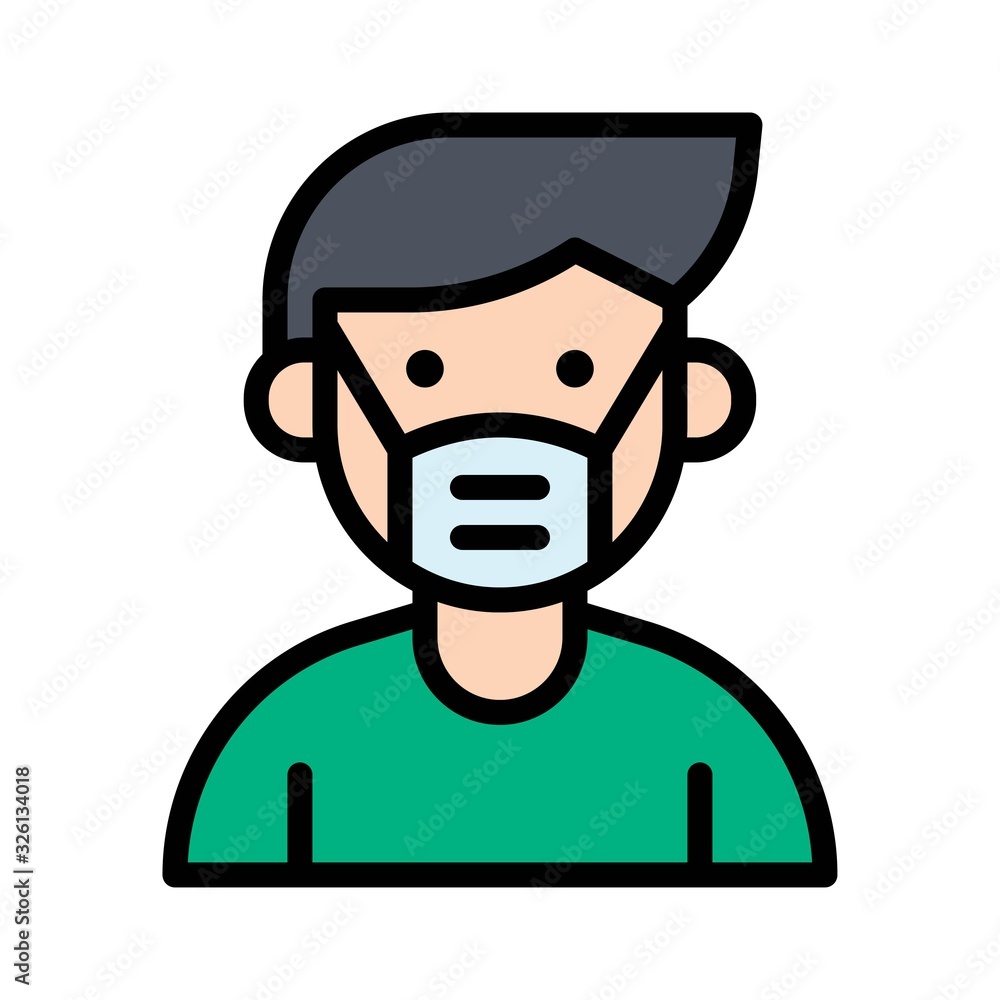pollution related boy with face mask vector with editable stroke,