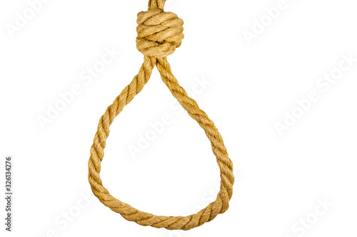 Deadly loop of rope isolated on white background. Concept of death penalty or suicide