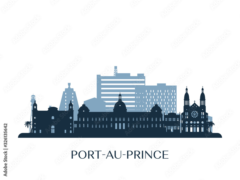Port au Prince skyline, monochrome silhouette. Vector illustration.
