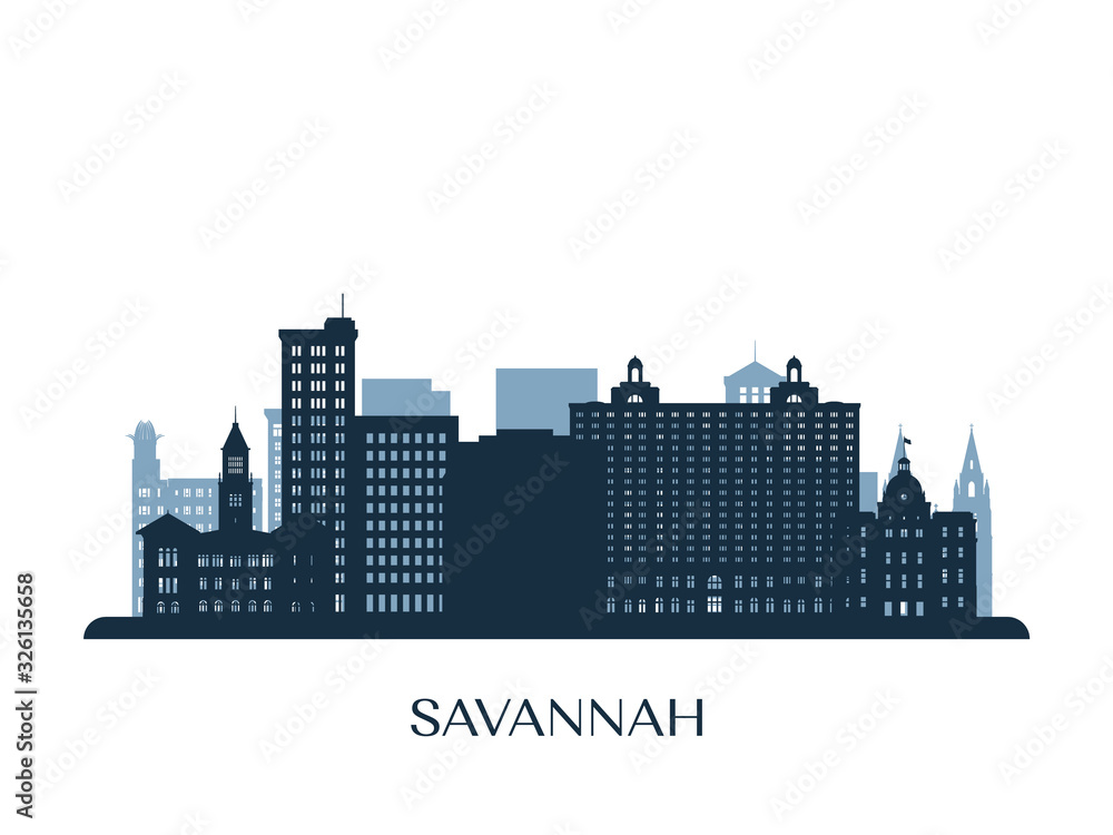 Savannah skyline, monochrome silhouette. Vector illustration.