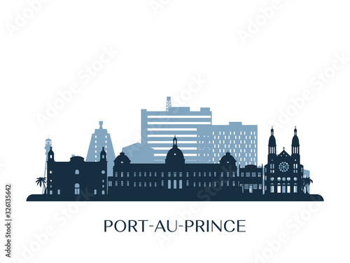 Canvas Print Port au Prince skyline, monochrome silhouette