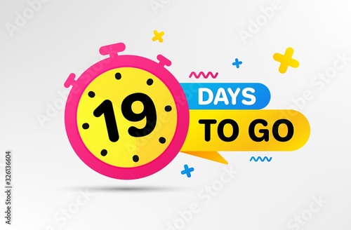Nineteen days left icon. Countdown left days banner with timer. 19 days to go sign. Sale announcement banner. Count time for promotional offer. Promotion countdown timer. Vector