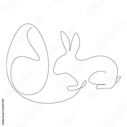 Easter bunny with egg line drawing vector illustration