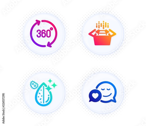 Wallpaper Mural Packing boxes, 360 degrees and Dirty water icons simple set. Button with halftone dots. Dating sign. Delivery box, Full rotation, Aqua drop. Love messenger. Business set. Vector Torontodigital.ca