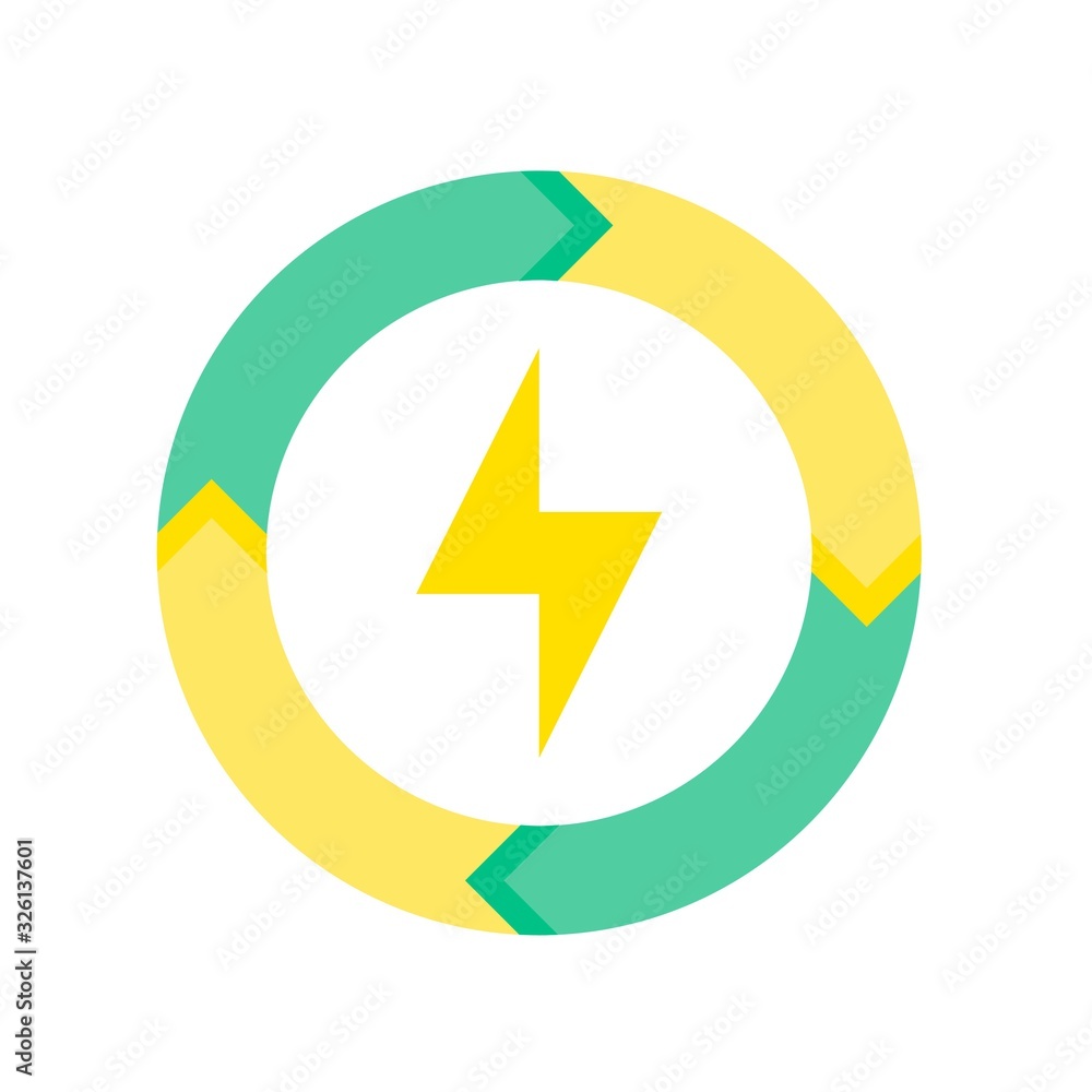 sustainable or recycle related recycling electricity or thunderbolt vector in flat style, sustainable or recycle related recycling electricity or thunderbolt vector in flat style,
