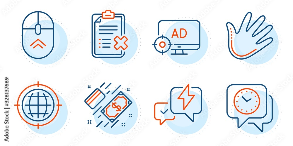 Payment, Lightning bolt and Swipe up signs. Reject checklist, Hand and Seo internet line icons set. Seo adblock, Clock symbols. Decline file, Swipe. Business set. Outline icons set. Vector Payment, Lightning bolt and Swipe up signs. Reject checklist, Hand and Seo internet line icons set. Seo adblock, Clock symbols. Decline file, Swipe. Business set. Outline icons set. Vector