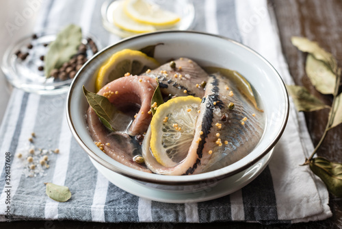 Marinated or Pickled Herring with Spices and Lemon