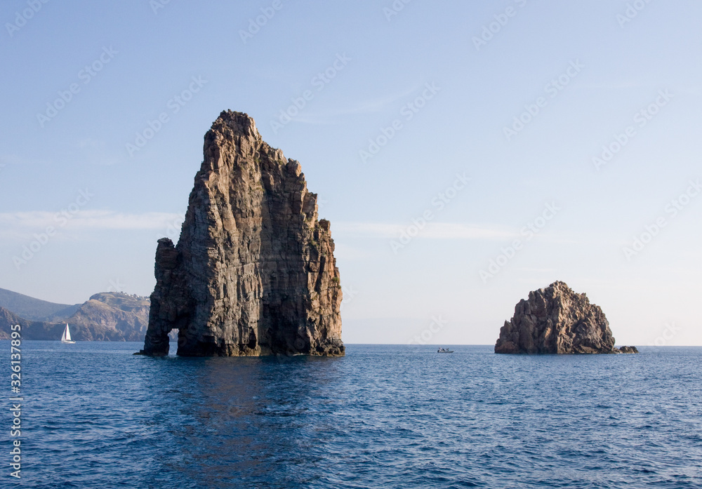 rock stacks outcropping from the sea near the island of Filicudi, Aeolian Islands, Messina, Sicily, Italy rock stacks outcropping from the sea near the island of Filicudi, Aeolian Islands, Messina, Sicily, Italy