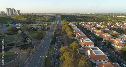 Aerial view above Netivot. A city in the Southern District of Israel located between Beersheba and Gaza strip. resindetal houses and high way road  photo