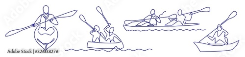 Continuous one line drawing of Rafting, sea kayaking icons set. Vector illustration of water sport