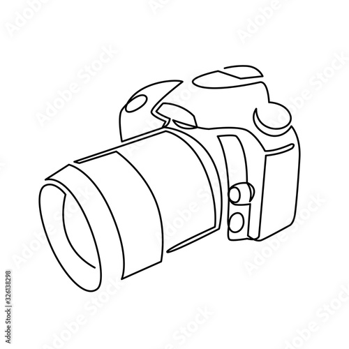 Continuous one line drawing of professional photo camera vector illustration.