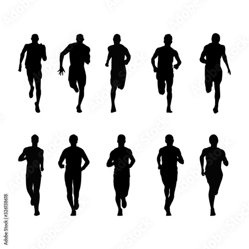 Running People Silhouette Pack. Mega Collection of Sport Running Man Illustration. Black shape people. Set of Character Shadow with white background.