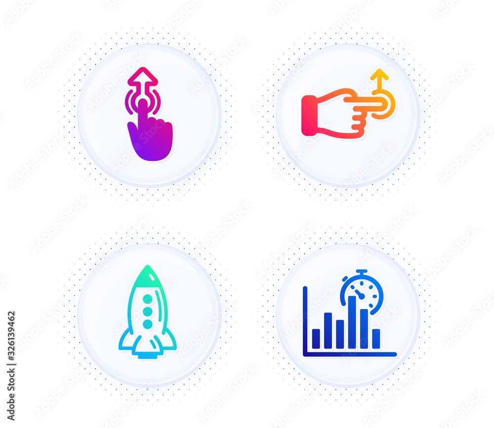 Rocket, Swipe up and Drag drop icons simple set. Button with halftone dots. Report timer sign. Spaceship, Touch technology, Move. Growth chart. Technology set. Gradient flat rocket icon. Vector Rocket, Swipe up and Drag drop icons simple set. Button with halftone dots. Report timer sign. Spaceship, Touch technology, Move. Growth chart. Technology set. Gradient flat rocket icon. Vector