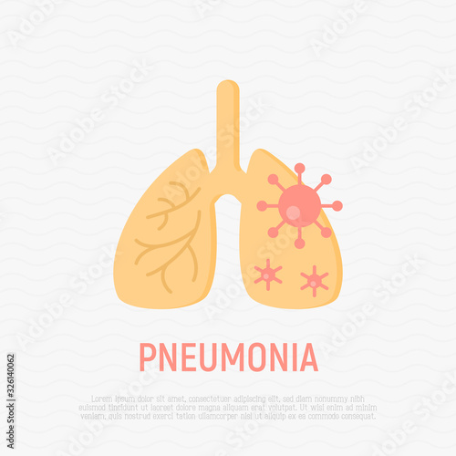 Pneumonia thin line icon. Inflammation in lungs. Coronavirus. Modern vector illustration.