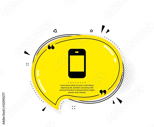 Smartphone icon. Quote speech bubble. Cellphone or Phone sign. Ð¡ommunication Mobile device symbol. Quotation marks. Classic smartphone icon. Vector