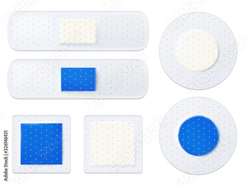 Vector illustration on a medical theme with medical adhesive tape transparent  plasters set. Realistic illustration on white background isolated