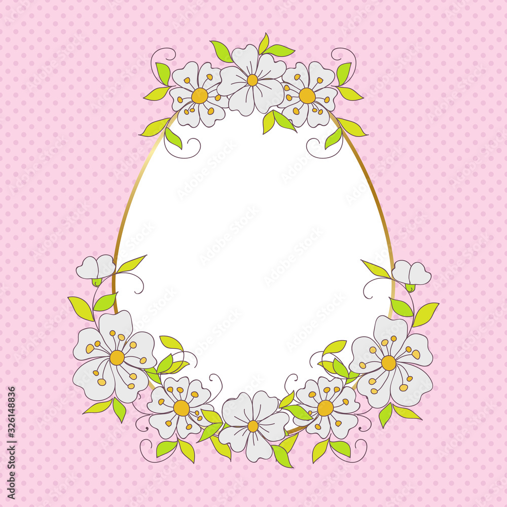 Floral Easter Egg decorated with different hand drawn small fantasy flowers in light colors. Holiday design on pink background. Vector illustration of an Easter greeting card Floral Easter Egg decorated with different hand drawn small fantasy flowers in light colors. Holiday design on pink background. Vector illustration of an Easter greeting card