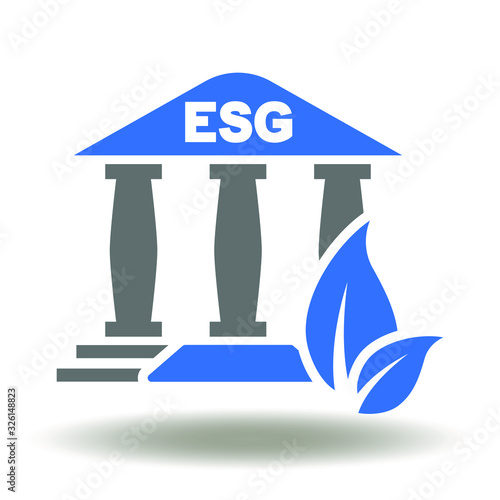 Concept of environmental, social and governance in sustainable and ethical business logo. Building ESG Governmental Leaf Icon Vector.