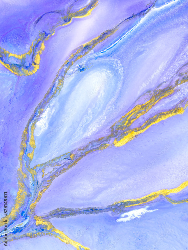 Fototapeta premium Abstract art violet with gold painting, creative hand painted background, marble texture