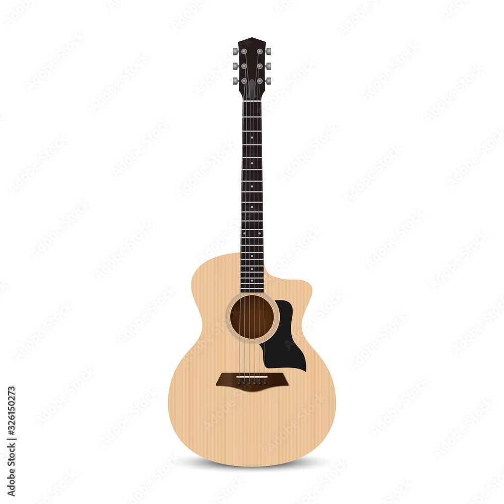 Realistic acoustic guitar isolated on white background, vector illustration