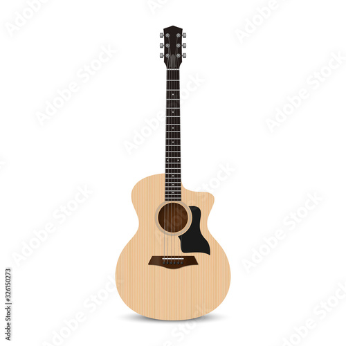 Realistic acoustic guitar isolated on white background, vector illustration