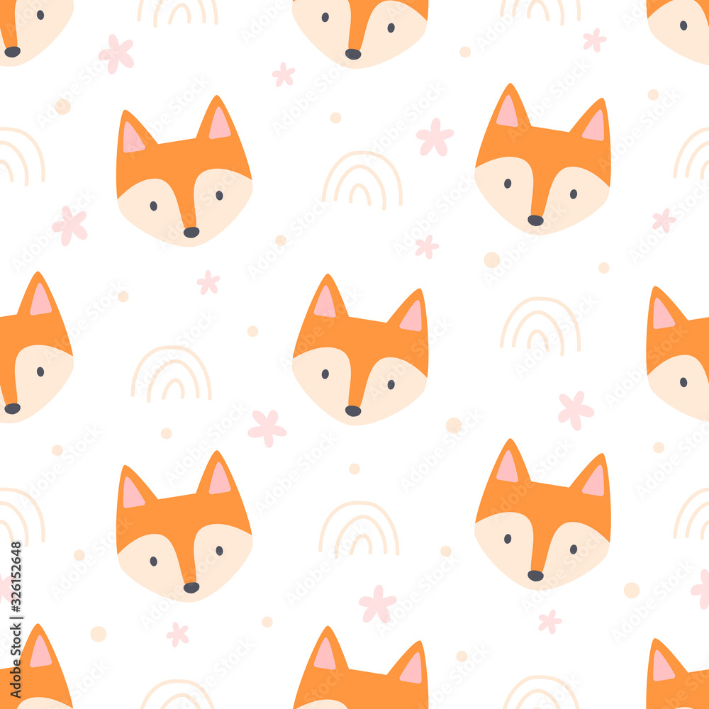 Cute fox seamless pattern background