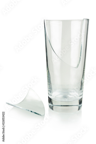 Broken glass glass on a white background.