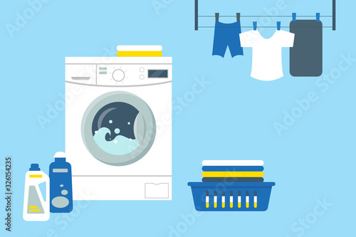 Laundry service room vector illustration.