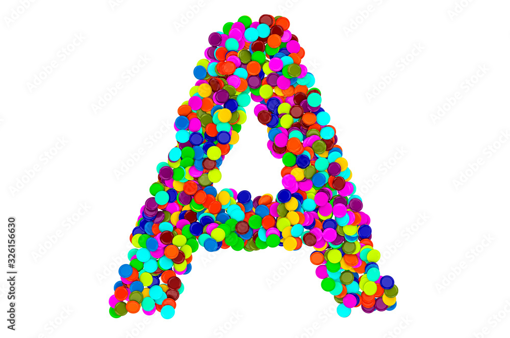 Letter A from confetti. 3D rendering Letter A from confetti. 3D rendering
