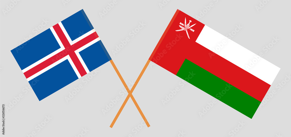 Crossed flags of Oman and Iceland