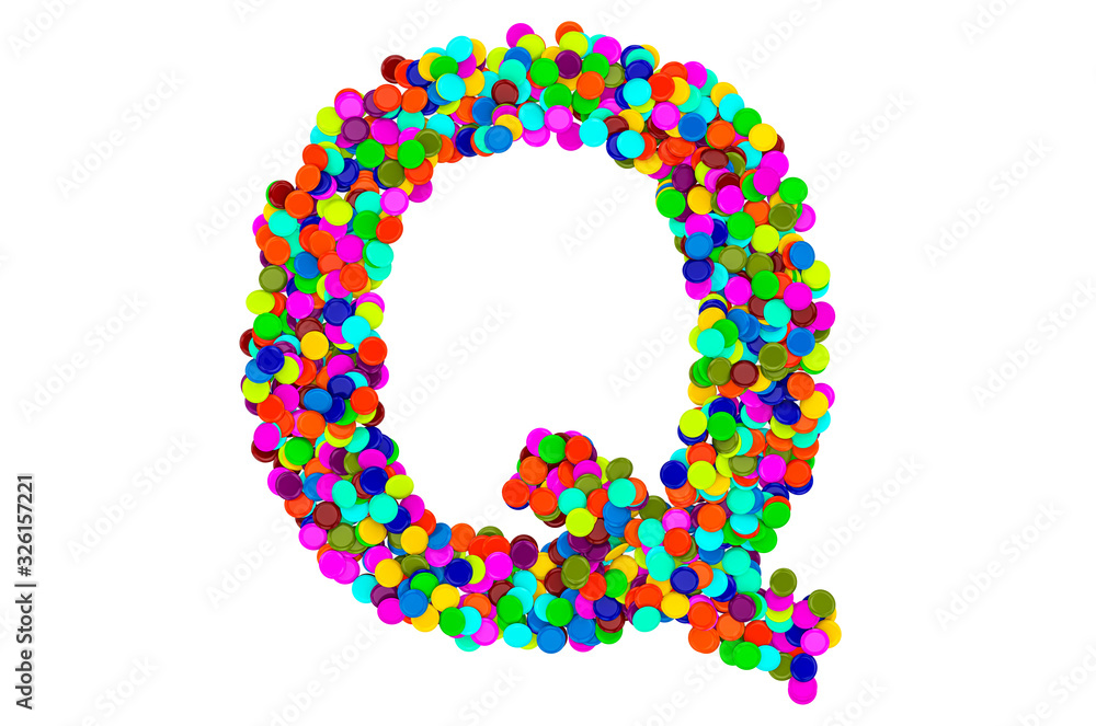 Letter Q from confetti. 3D rendering Letter Q from confetti. 3D rendering