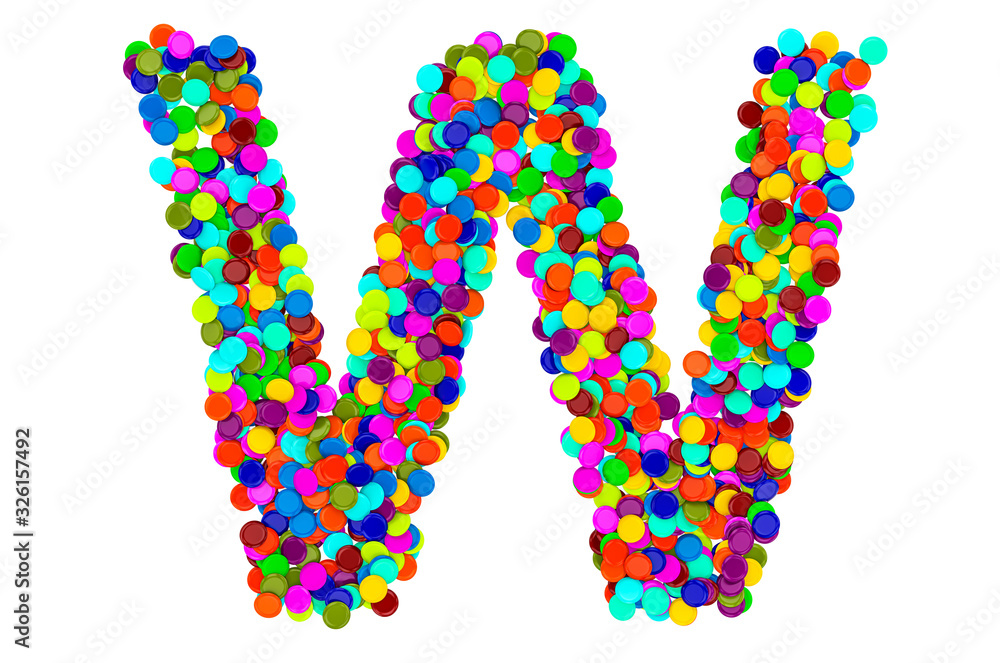Letter W from confetti. 3D rendering