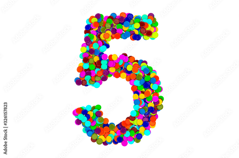 Number 5 from confetti. 3D rendering Number 5 from confetti. 3D rendering