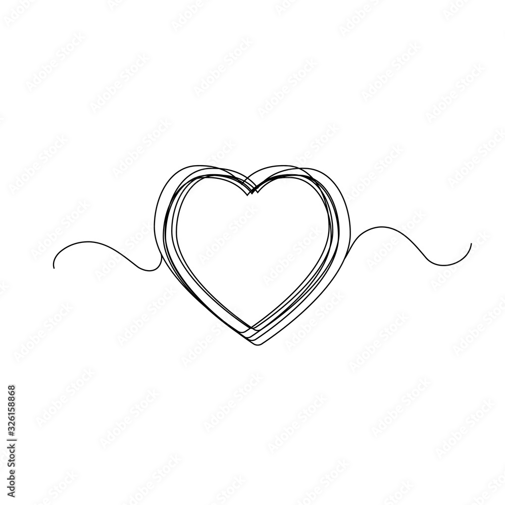 Continuous Heart Vector Illustration, One Line Art Love Symbol Continuous Heart Vector Illustration, One Line Art Love Symbol