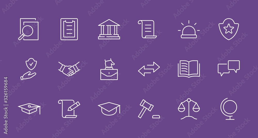 Set of Law and justice Vector Line Icons. Contains such Icons as weapon, arrest, authority, courthouse, gavel, legal, weapon and more. Editable stroke. 32x32 Pixels Set of Law and justice Vector Line Icons. Contains such Icons as weapon, arrest, authority, courthouse, gavel, legal, weapon and more. Editable stroke. 32x32 Pixels