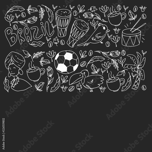 Rio de janeiro Brazil. Vector pattern with national symbols.