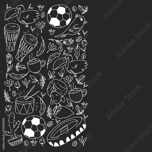 Rio de janeiro Brazil. Vector pattern with national symbols.