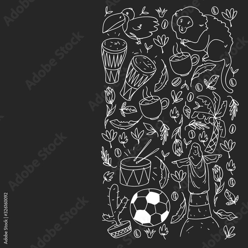Rio de janeiro Brazil. Vector pattern with national symbols.