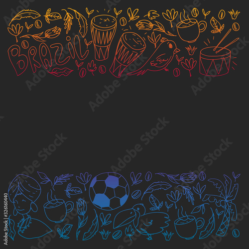 Rio de janeiro Brazil. Vector pattern with national symbols.