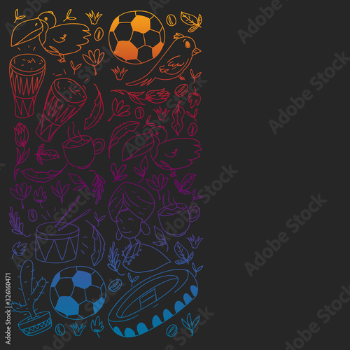 Rio de janeiro Brazil. Vector pattern with national symbols.