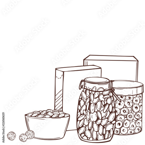 Hand drawn breakfast cereals . Vector sketch illustration